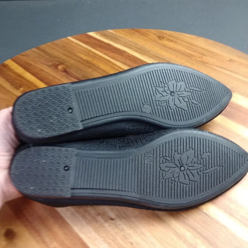 Charles Albert Knit Ballet Flats Womens Sz 10 Comfort Shoes Black Slip On Casual